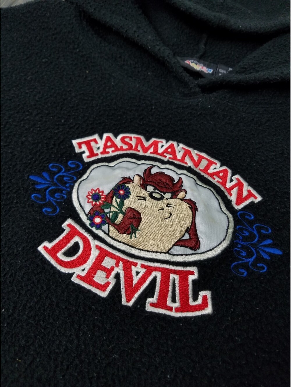 Vintage Official Looney Tunes XL Flowers Tasmanian Devil TAZ Hoodie Sweater